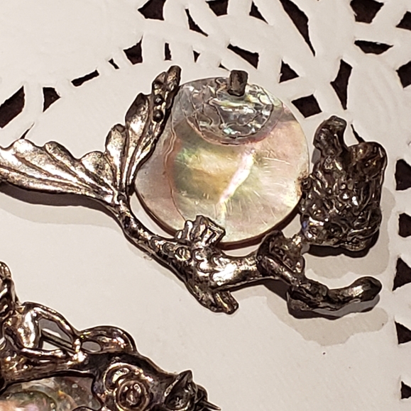Vintage Pixie Elf Mermaid Silver Abalone mother of pearl pins lot - Picture 8 of 16